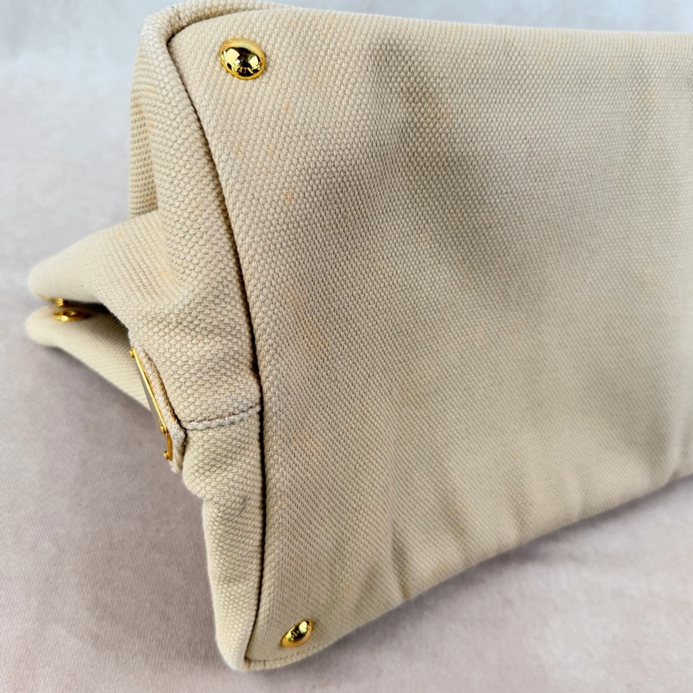 Prada Canapa Large Beige Canvas Tote Bag Gold Hardware - Picture 13 of 15